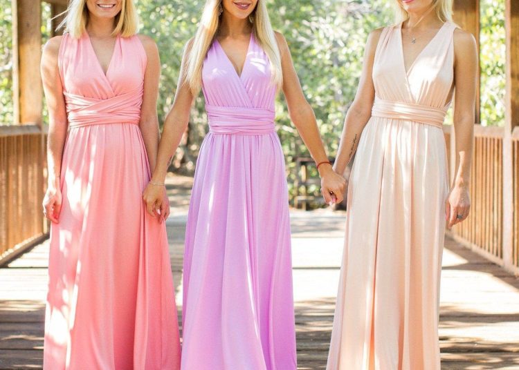 pink yellow and purple bridesmaid dresses