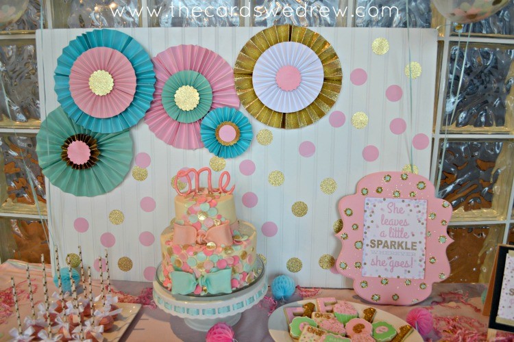 mint and pink confetti first birthday