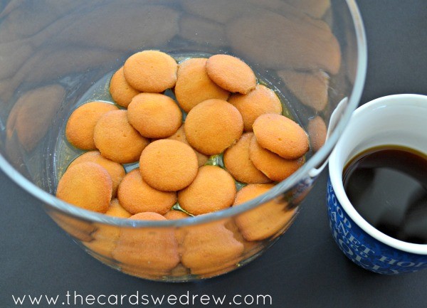 pour half the coffee over wafers