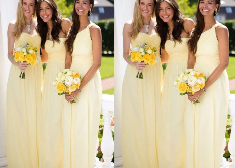 pink purple and yellow bridesmaid dress